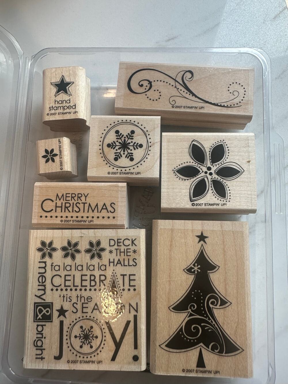 Stampin’ Up Season of Joy 2007 Set of 8 Wood Mount Rubber Stamps Christmas